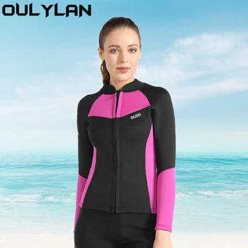 Куртка Oulylan 1,5 мм, женский гидрокостюм, водолазный костюм на молнии спереди, топ для серфинга, подводного плавания, купальный костюм с длинными рукавами, сохраняющий тепло