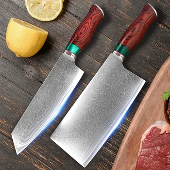 Кухонный тесак из дамасской стали VG10, нож для нарезки, нож шеф-повара, острое лезвие, семейный нож для приготовления пищи, прочная и красивая деревянная ручка