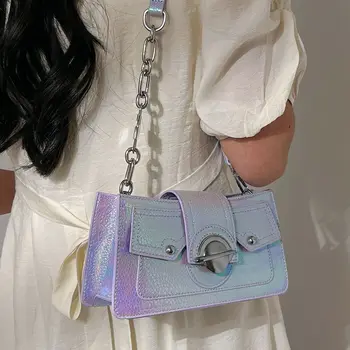 Лазерная женская сумка через плечо Ins, популярная женская сумка, праздничные сумки-мессенджеры из искусственной кожи для леди, изысканная сумка через плечо