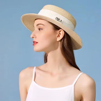 Летние Новые Элегантные Джазовые Шляпы для Женщин, Для Пикника На Открытом Воздухе, Универсальная Модная Солнцезащитная Шляпа, Корейская Соломенная Тканая Фетровая Шляпа