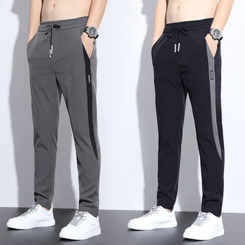 Летние Тонкие мужские повседневные брюки, быстросохнущие спортивные брюки, универсальная корейская версия, тренд, прямая труба, свободный крой.