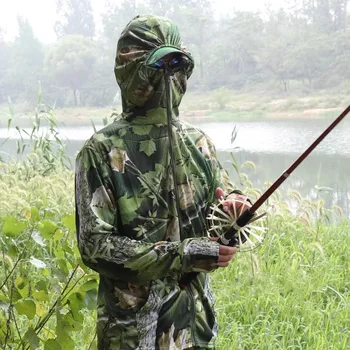 Летняя дышащая одежда для рыбалки с защитой от комаров, Быстросохнущий костюм с защитой от ультрафиолета, костюм для охоты в джунглях с листьями, камуфляжный костюм