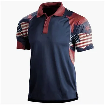 Летняя мужская одежда поло с 3D принтом, блузка-поло с флагом США, Новая модная повседневная быстросохнущая футболка оверсайз с коротким рукавом