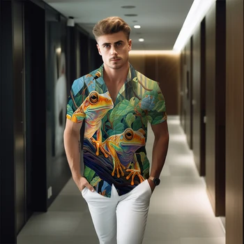Летняя мужская уличная рубашка большого размера с короткими рукавами, высококачественная свободная повседневная рубашка с 3D-принтом 