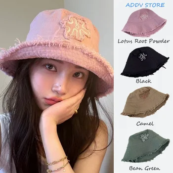 Летняя новая Розовая рыбацкая шляпа с грубыми краями, Женская цветочная вышивка, Корейский дизайн, Розовая Рыбацкая шляпа с лотосом