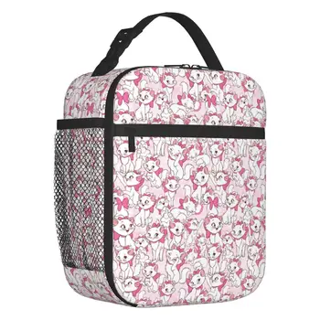 Мари с розовым бантом, изолированная сумка для ланча для кемпинга, путешествий, пленка для кошек, портативный термоохладитель, коробка для бенто для женщин и детей