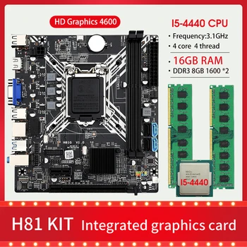 Материнская плата H81G LGA 1150 с процессором Core I5-4440 DDR3 8 ГБ * 2 1600 МГц = 16 ГБ оперативной памяти ПК, поддержка USB3.0 SATA3.0