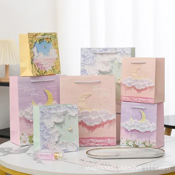 Многоцветный вертикальный объемный подарочный пакет для масляной живописи, высококачественный бумажный пакет, упаковка для вечеринки по случаю дня рождения, художественный подарочный пакет