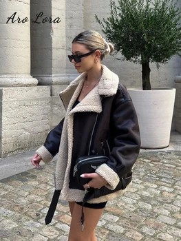 Модная женская куртка с отворотом из искусственного меха, зимнее толстое теплое двустороннее пальто на молнии, женская уличная одежда, верхняя одежда в стиле ретро с поясом