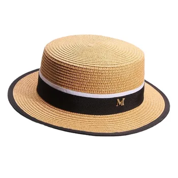 Модная летняя шляпа от солнца, женская соломенная шляпа для девочек, пляжная шляпа с лентой, повседневная панама с плоским верхом из травы, женская шляпа с козырьком, солнцезащитный козырек