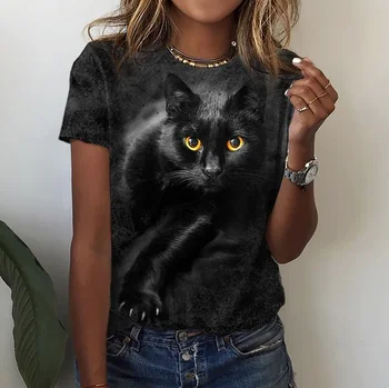 Модная футболка с коротким рукавом 2023, повседневная рубашка, летняя женская футболка, женская одежда Kawai 3D Cat