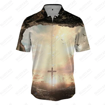 Мужская летняя рубашка с 3D-принтом Jesus, повседневная рубашка с коротким рукавом для уличных каникул, модная рубашка в стиле Харадзюку