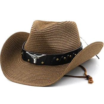 Мужская мода Западные Ковбойские Шляпы Женские Летние Соломенные Уличные Пляжные шляпы от солнца Сомбреро Hombre Cowgirl Caps