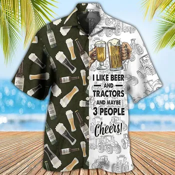 Мужская рубашка с 3D пивным принтом, модная повседневная гавайская мужская рубашка, негабаритные дышащие топы с отложным воротником, уличная мужская одежда 5xl