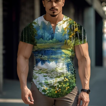 Мужская футболка для спорта и фитнеса с короткими рукавами и красивым пейзажем с 3D-печатью, Модная повседневная футболка, Простая уличная футболка