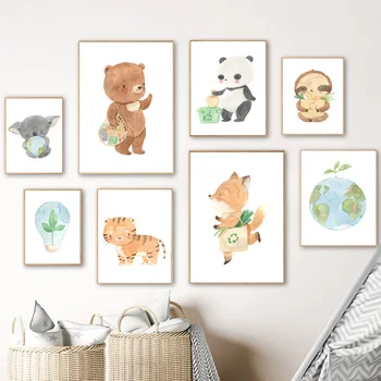 Настраиваемый Экологически чистый с нулевыми отходами, Земная лиса, Медведь, Панда, Настенная живопись, плакаты на скандинавскую тему и принты, картинки для детской комнаты