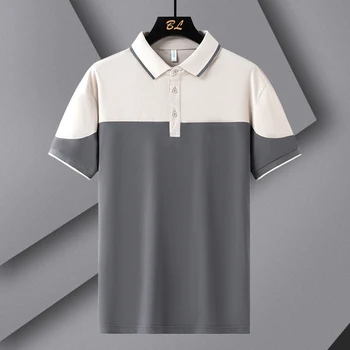 Новая классическая однотонная рубашка-поло с панелями, мужская шелковая хлопковая летняя футболка с короткими рукавами, приталенная повседневная Kamisa Polo