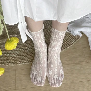 Новая летняя мода для девочек, Мягкие Милые Свежие кружевные Дышащие Японские Носки в цветочек, Элегантные женские сетчатые Тонкие носки Sokken