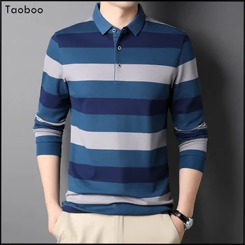 Новая модная деловая мужская футболка с длинным рукавом и воротником на пуговицах, рубашка Four Seasons, тонкая одежда в английском стиле в полоску