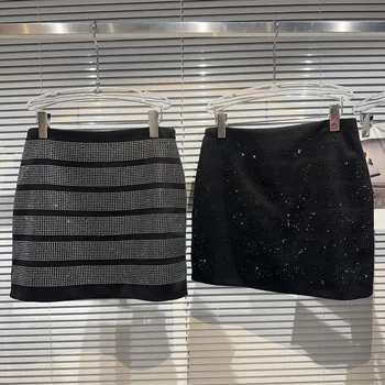 Новая осенняя коллекция PREPOMP 2023, короткая мини-юбка-футляр в полоску со стразами, женская GL233