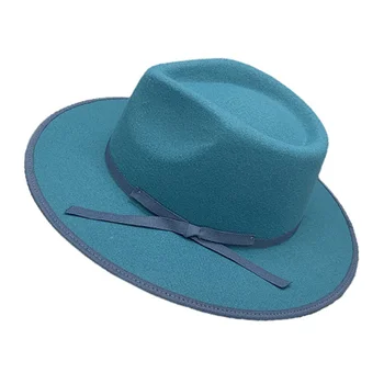 Новая синяя фетровая шляпа Зимняя джазовая шляпа Премиум-класса с галстуком-бабочкой в тонкой обертке, Мужские и женские аксессуары, Изумрудная фетровая шляпа Женская
