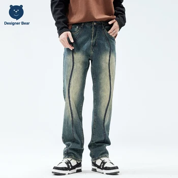 Новые высококачественные джинсы оригинального дизайна, мужские прямые синие брюки в стиле ретро, Классические джинсовые брюки с высокой талией, мужские 28-38
