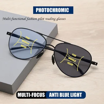 Новые фотохромные очки для чтения HUYING Для мужчин и женщин, Прогрессивные многофокусные очки для дальнозоркости с защитой от синего света, очки для дальнозоркости, Пресбиопии