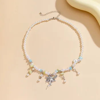 Ожерелье-чокер с подвеской в виде Ангела и жемчугом для женщин 2023 Винтажное ожерелье с подвесками Винтажные красочные летние украшения Collier для шеи