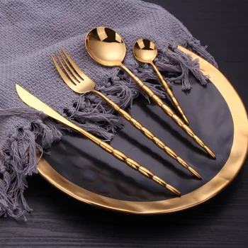 Оптовая продажа посуды, посуда с позолоченными ручками, ложка, вилка и нож в западном стиле, набор посуды из нержавеющей стали