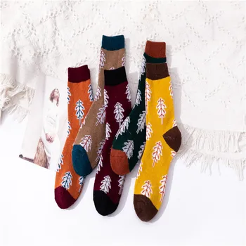 Осенне-зимние теплые носки из утолщенной шерсти Maple Leaf для женщин, носки с петлями из кроличьей и овечьей шерсти.