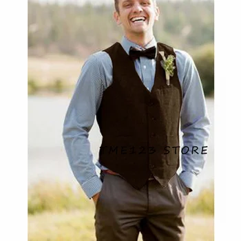 Официальный мужской однобортный свадебный жилет Ambo из льна с V-образным вырезом, лучшие мужские жилеты в готическом стиле Chaleco, Элегантные костюмы, жилет для мужчин.