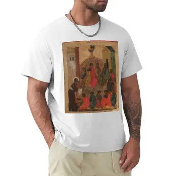 Пасха: православная икона Христа, омывающая ноги апостолов, футболка, черная футболка, короткая футболка, мужская одежда