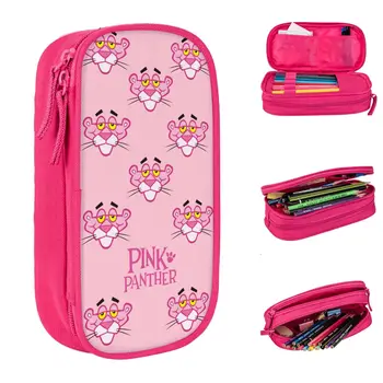 Пеналы с изображением Розовой Пантеры, Мультяшная сумка для ручек с головой Леопарда, Офисные Косметические пеналы для девочек и мальчиков большой емкости.