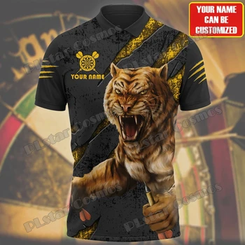 Персонализированное Имя Tiger Darts Pattern С 3D Принтом Мужская Рубашка Поло Летняя Уличная Повседневная футболка Подарок Игроку в Дартс WK56