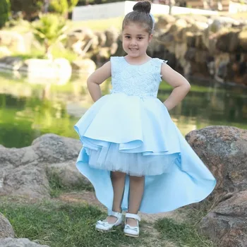 Платье принцессы небесно-голубого цвета для девочек, платья в цветочек для девочек, платье для малышей со шлейфом, свадебное платье для особых случаев, платье на день рождения