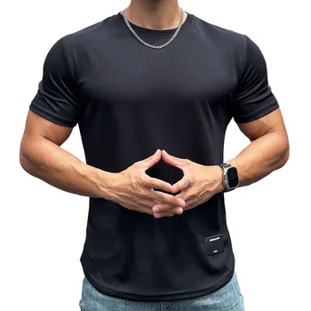 Повседневная быстросохнущая футболка из цельной сетки, Мужская футболка для тренажерного зала, фитнеса, бодибилдинга, футболки с короткими рукавами, Летняя мужская черная облегающая одежда для тренировок
