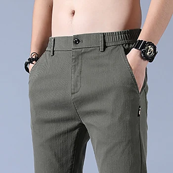 Повседневные брюки 2023, мужские Свободные прямые эластичные деловые брюки полной длины, Летний Спортивный тренд, Универсальная мужская уличная одежда