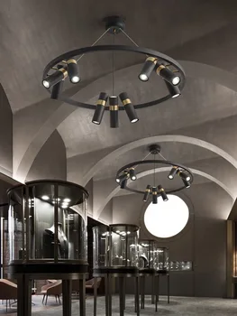 Подвесной светильник Nordic Loft Black Metal Circle Led Art С регулируемыми головками Для гостиной, столовой, кухни, декора бара, подвесных светильников