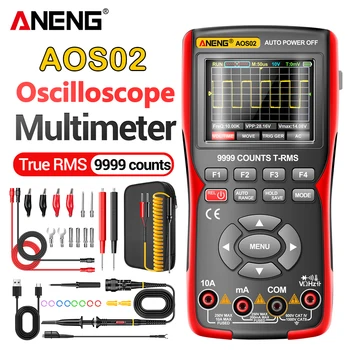 Профессиональный цифровой осциллограф ANENG AOS02 Мультиметр True RMS Частота дискретизации 48 МС/с, Аналоговая полоса пропускания 10 МГц Хранение данных
