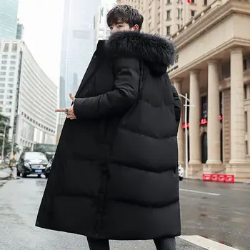 Пуховик мужской средней длины, новая зимняя красивая и утолщенная молодежная корейская мужская куртка длиной до колен