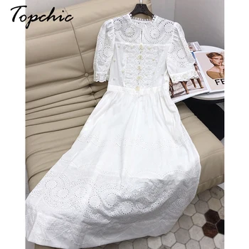 Роскошные Длинные платья с вышивкой бисером для женщин 2023 Дизайнер подиума Элегантное плиссированное платье с пышными рукавами из белого хлопка Vestidos