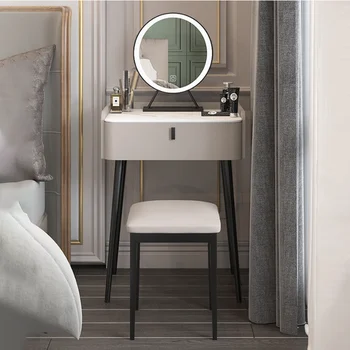Роскошный туалетный столик со светодиодным зеркалом и табуреткой Современный деревянный столик для макияжа для маленькой квартиры Комод Мебель для спальни