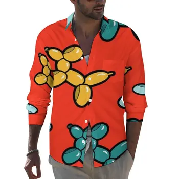 Рубашка с воздушным шаром, Осенние Повседневные рубашки с собаками и животными, мужские Модные блузки с длинным рукавом, Дизайнерская Уличная Одежда Большого Размера