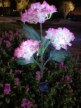 Светодиодная Солнечная лампа с 3 головками, Гортензия, Роза, ландшафтный светильник, газон во дворе, открытый Водонепроницаемый Искусственный Цветок, светодиодный светильник для садовой лужайки