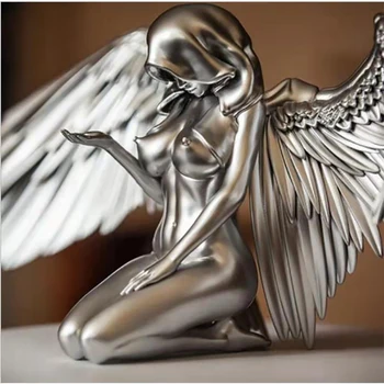 Серебряные и золотые крылья Ангела, украшение для рабочего стола ручной работы из смолы 20x9x8 см, украшение для садоводства, подарочная фигурка куклы
