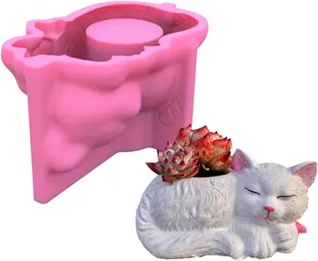 Силиконовая форма для кашпо с кошкой | Формы для цветочного горшка с милым спящим котом | Подсвечник ручной работы, Силиконовая форма, форма из цементной глины для свечи