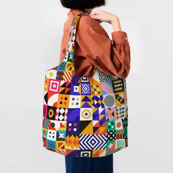 Симпатичный принт в цветном блоке Bauhaus, геометрическая линия, современные сумки-тоут, прочные холщовые сумки на плечо для покупателей, минималистичные сумки-сумочки