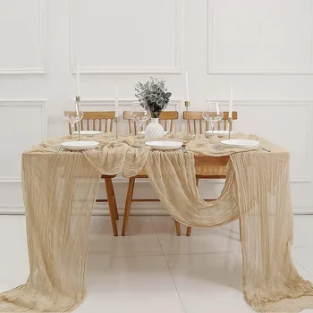 Скатерть из марли с кремом, длинная сырная салфетка в деревенском стиле, марлевая скатерть в стиле бохо для украшения стола на свадебной вечеринке