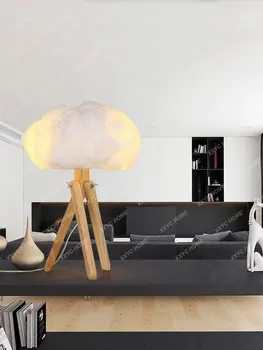 Современная креативная настольная лампа White Clouds, прикроватная лампа, Гостиная, спальня, простая деревянная лампа-тренога, лампа для ресторана и кафе