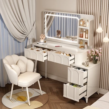 Современные минималистичные белые комоды, легкий Роскошный туалетный столик для макияжа в маленькой квартире со светодиодным зеркалом, Набор мебели для спальни Z